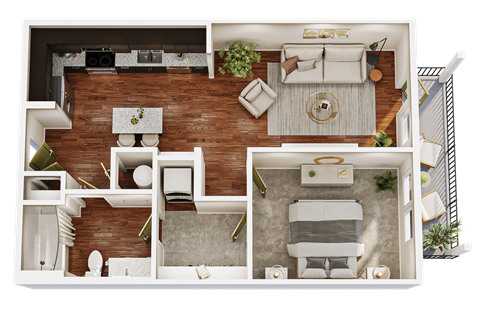 Floor plan for 1 bed, 1 bath, 646 sqft